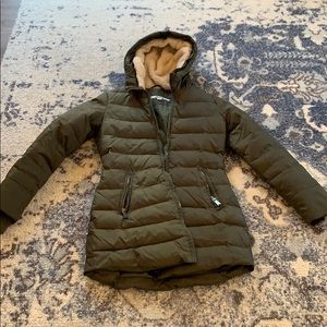 DKNY olive green puffer coat